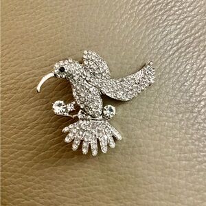 Elegant Silver Rhinestone Bird Brooch